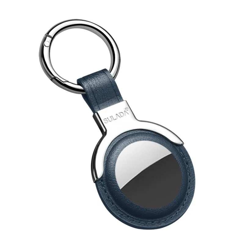 Sulada lederen beschermhoesje met sleutelhangerring voor Apple AirTag (blauw)
