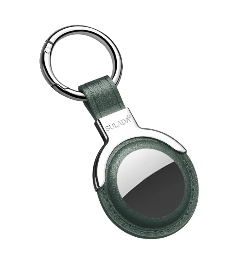 Sulada lederen beschermhoesje met sleutelhangerring voor Apple AirTag (groen)