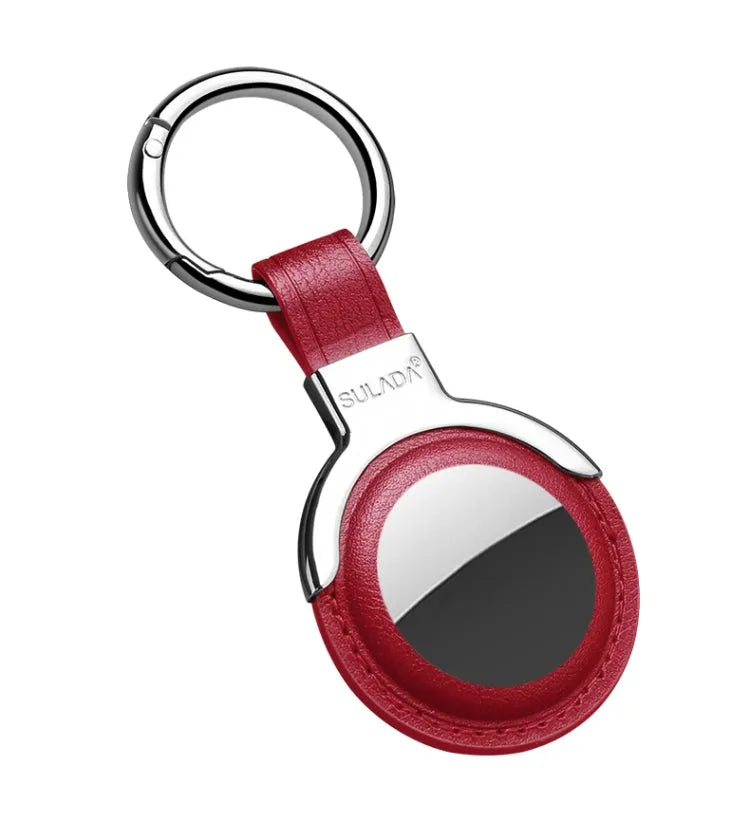 Sulada lederen beschermhoesje met sleutelhangerring voor Apple AirTag (rood)
