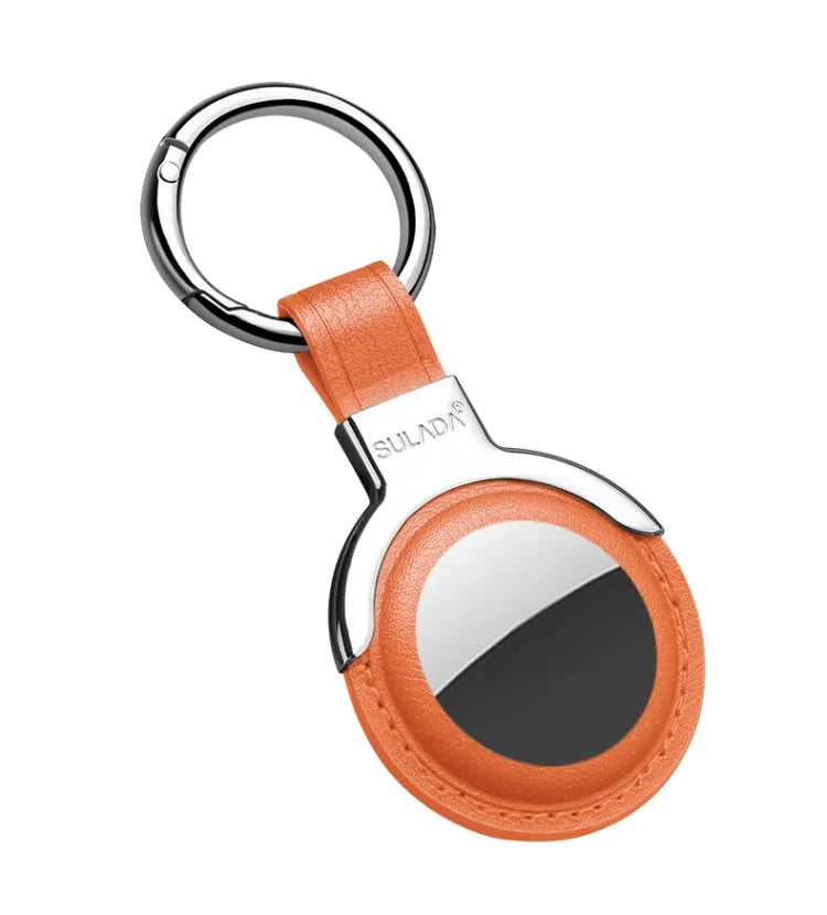 Sulada lederen beschermhoesje met sleutelhangerring voor Apple AirTag (oranje)