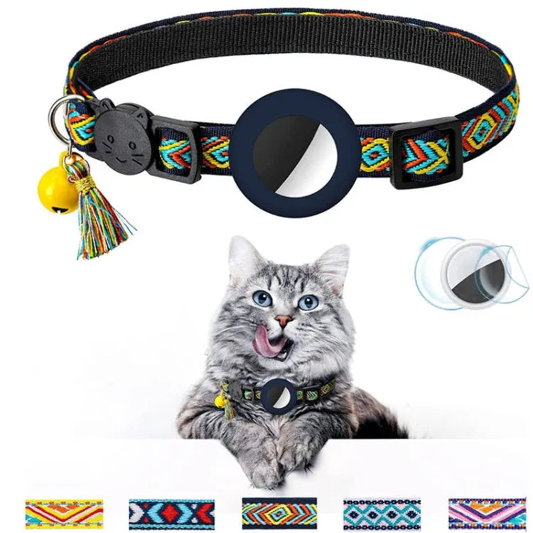 Huisdierhalsband met belletje en kwastje voor Apple AirTag (diepblauw)