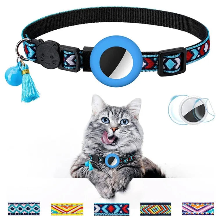 Huisdierhalsband met belletje en kwastje voor Apple AirTag (blauw)