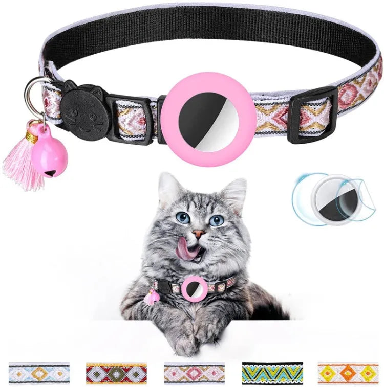 Huisdierhalsband met belletje en kwastje voor Apple AirTag (roze)
