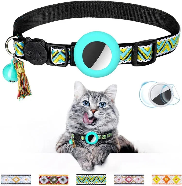 Huisdierhalsband met belletje en kwastje voor Apple AirTag (geel groen)