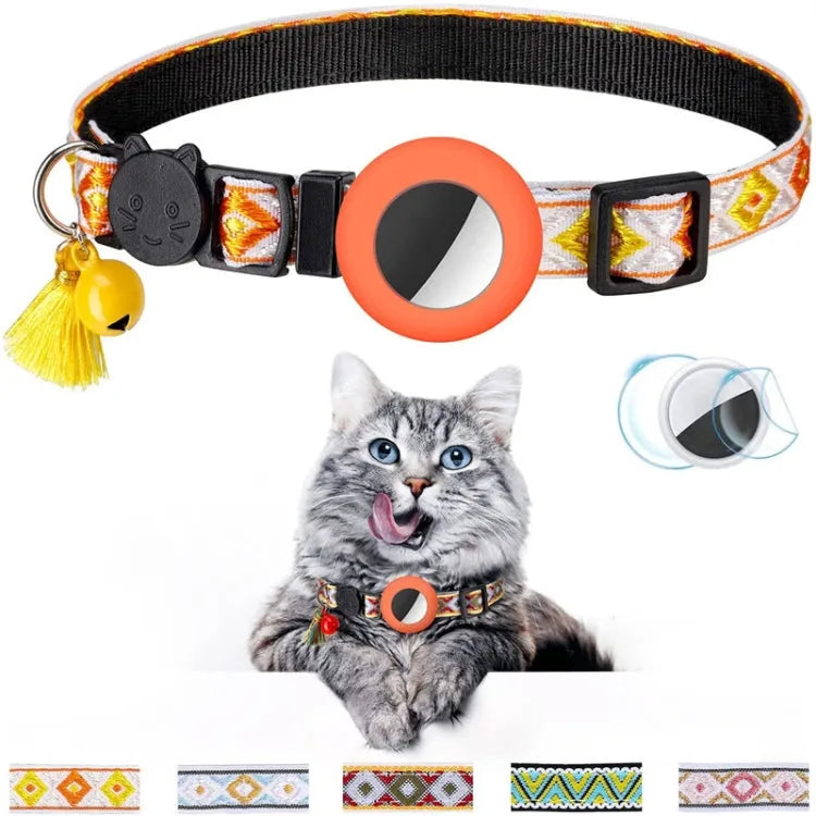 Huisdierhalsband met belletje en kwastje voor Apple AirTag (oranje)