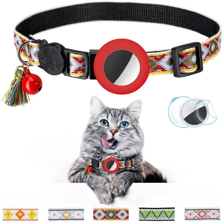 Huisdierhalsband met belletje en kwastje voor Apple AirTag (rood)