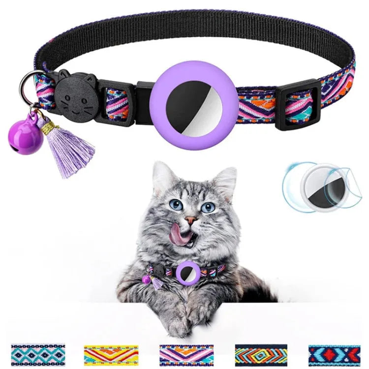 Huisdierhalsband met belletje en kwastje voor Apple AirTag (paars)