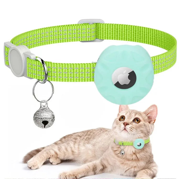 Reflecterende huisdierhalsband met houder en belletje voor Apple AirTag (mintgroen)