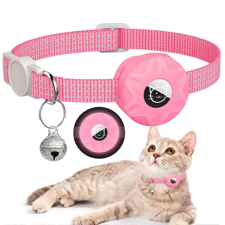 Reflecterende huisdierhalsband met belletje voor Apple AirTag (lichtgevend roze)