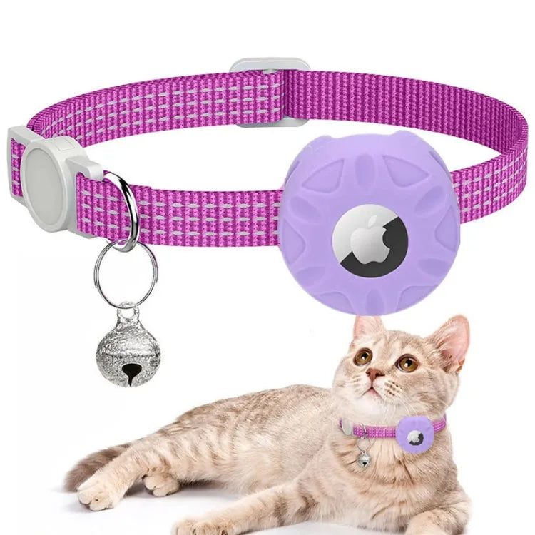 Reflecterende huisdierhalsband met belletje voor Apple AirTag (paars)