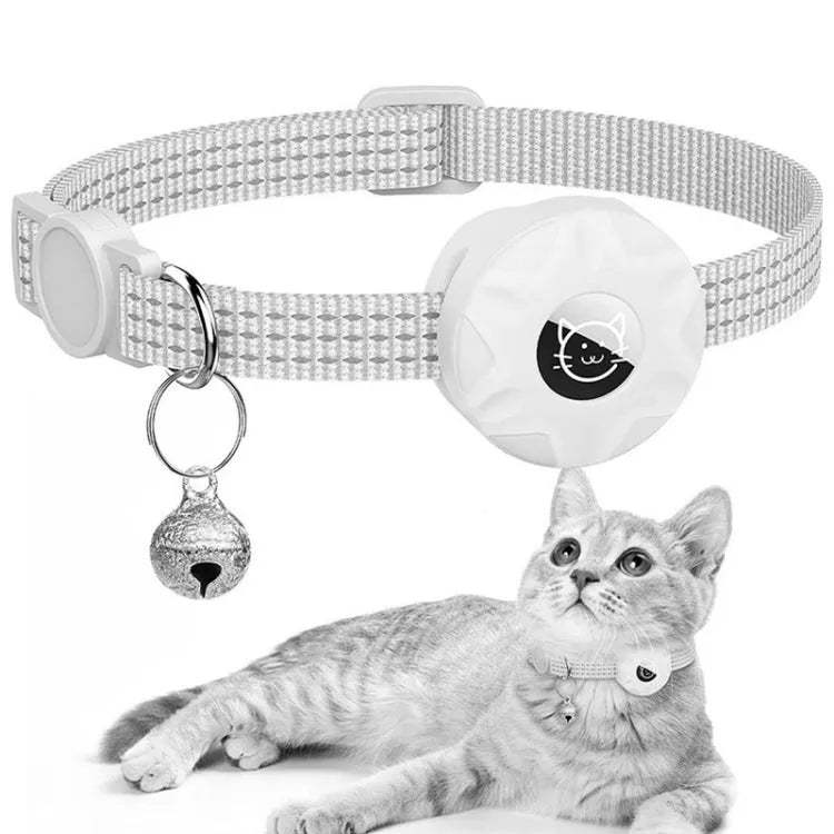 Für AirTag Tracker Silikonhülle reflektierendes Haustierhalsband mit Glocke (weiß)