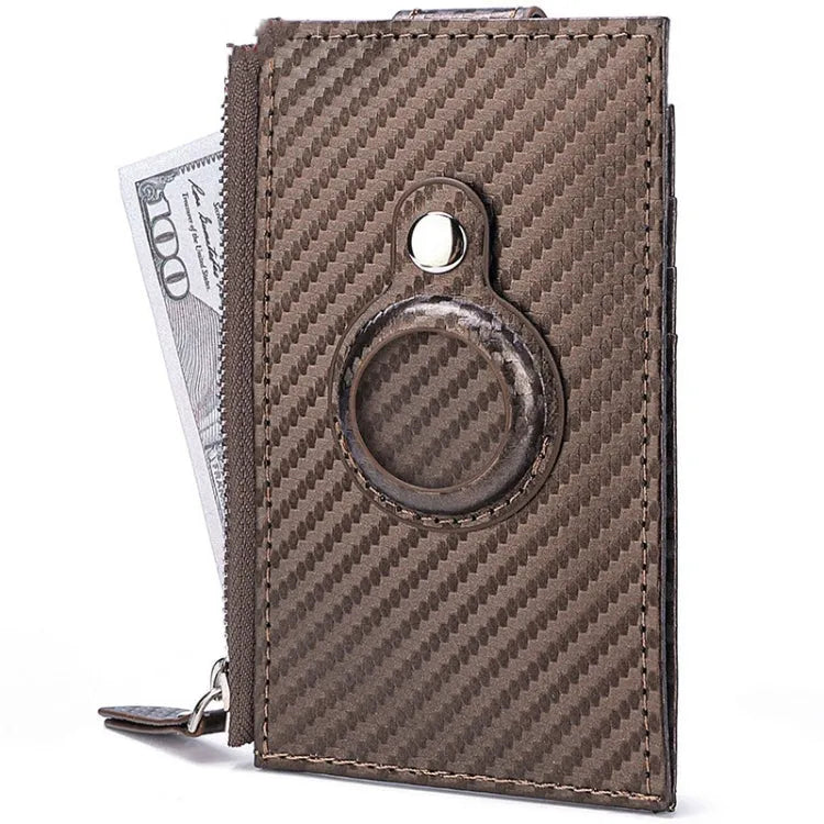 Für Airtag Tracker Case Kohlefaser Kreditkartenhalter Brieftasche (Kaffee)