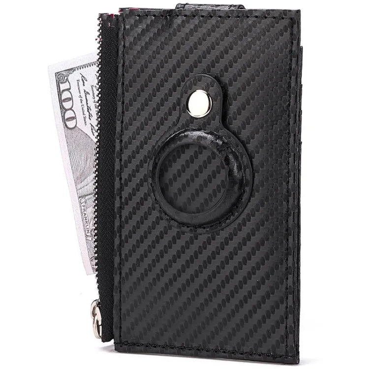 Für Airtag Tracker Case Kohlefaser Kreditkartenhalter Brieftasche (Schwarz)