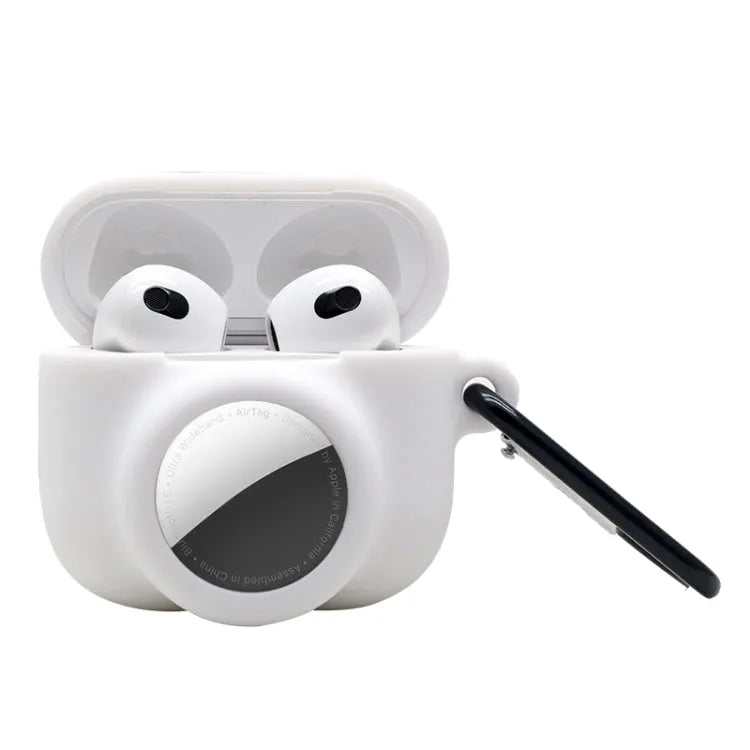 2-in-1 Stoßfeste Vollschutz Silikonhülle für Airpods 3 / Airtag (weiß)