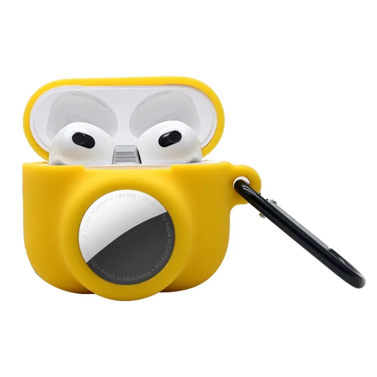 2-in-1 schokbestendige siliconen beschermhoes voor AirPods 3 en Apple AirTag (geel)