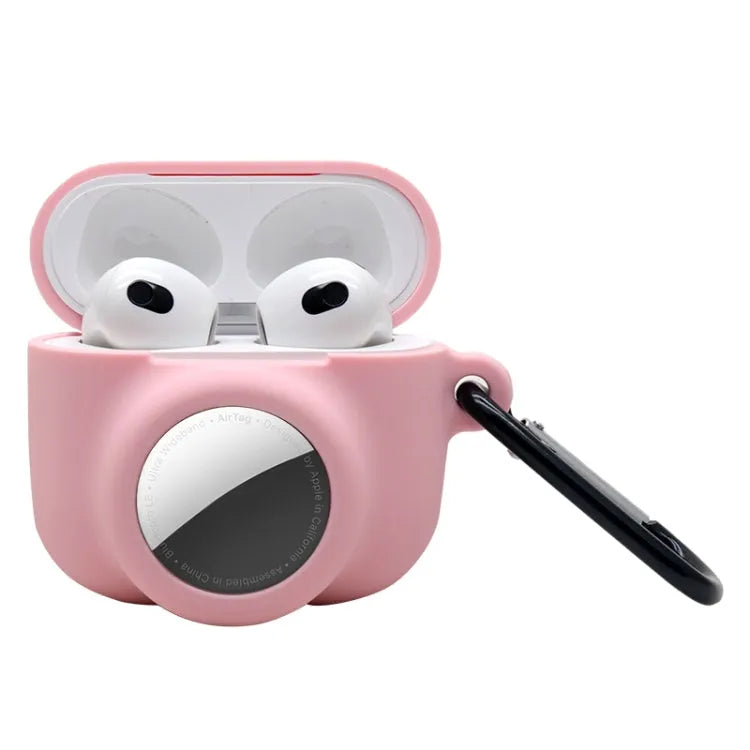2-in-1 schokbestendige siliconen beschermhoes voor AirPods 3 en Apple AirTag (roze)