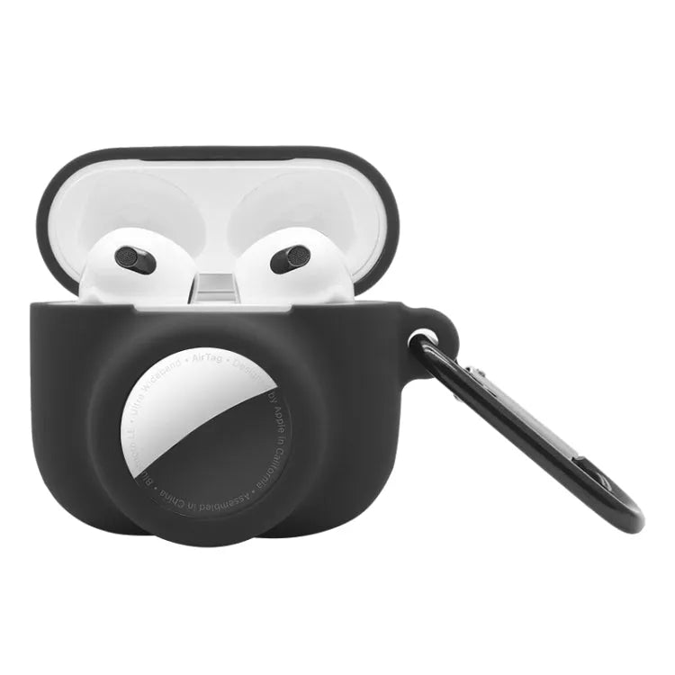 2-in-1 schokbestendige siliconen beschermhoes voor AirPods 3 en Apple AirTag (zwart)