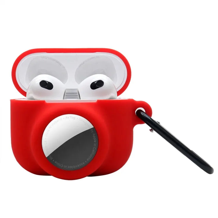 2-in-1 schokbestendige siliconen beschermhoes voor AirPods 3 en Apple AirTag (rood)