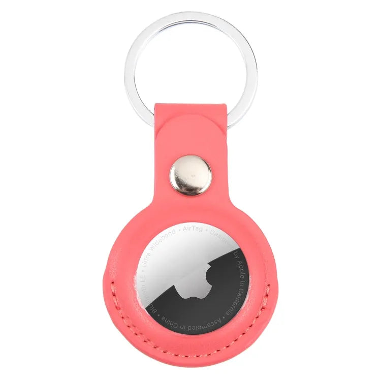 Leren schokbestendige beschermhoes met ophanglus voor Apple AirTag (rozerood)