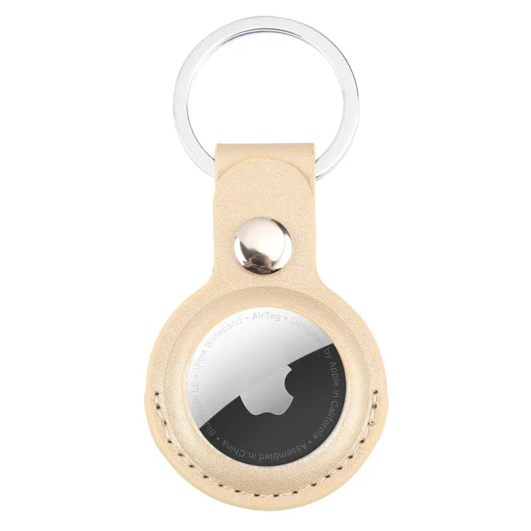 Leren schokbestendige beschermhoes met ophanglus voor Apple AirTag (goud)