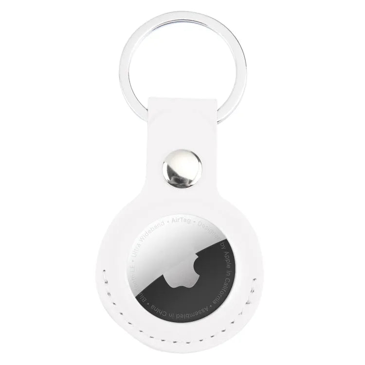Schokbestendig anti-kras lederen beschermhoes met ophanglus en sleutelhanger voor Apple AirTag (wit)