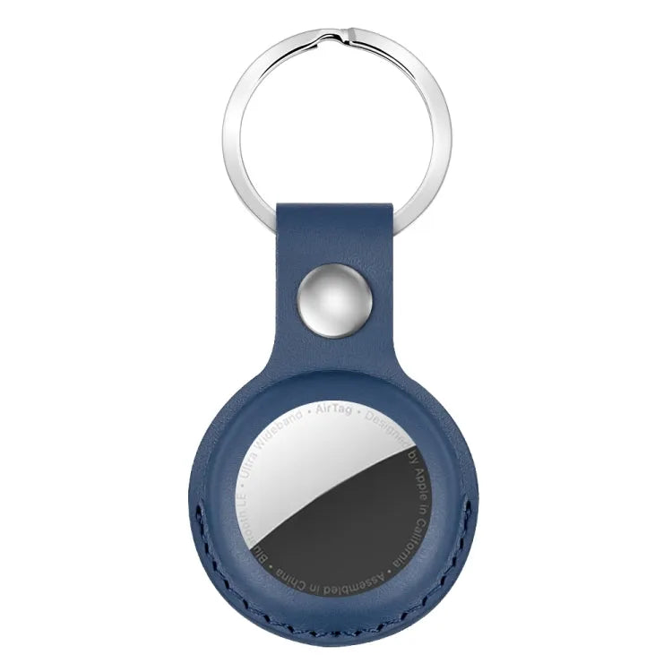 Schokbestendig anti-kras PU lederen beschermhoes met sleutelhanger en hanglus voor Apple AirTag (blauw)