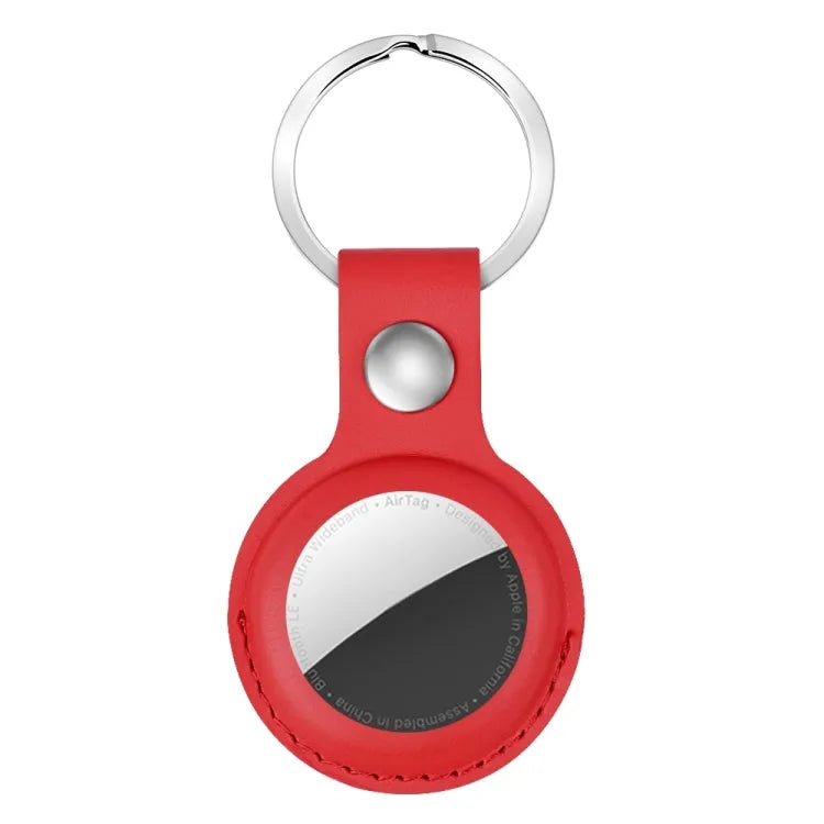 Schokbestendig anti-kras PU lederen beschermhoes met sleutelhanger en hanglus voor Apple AirTag (rood)