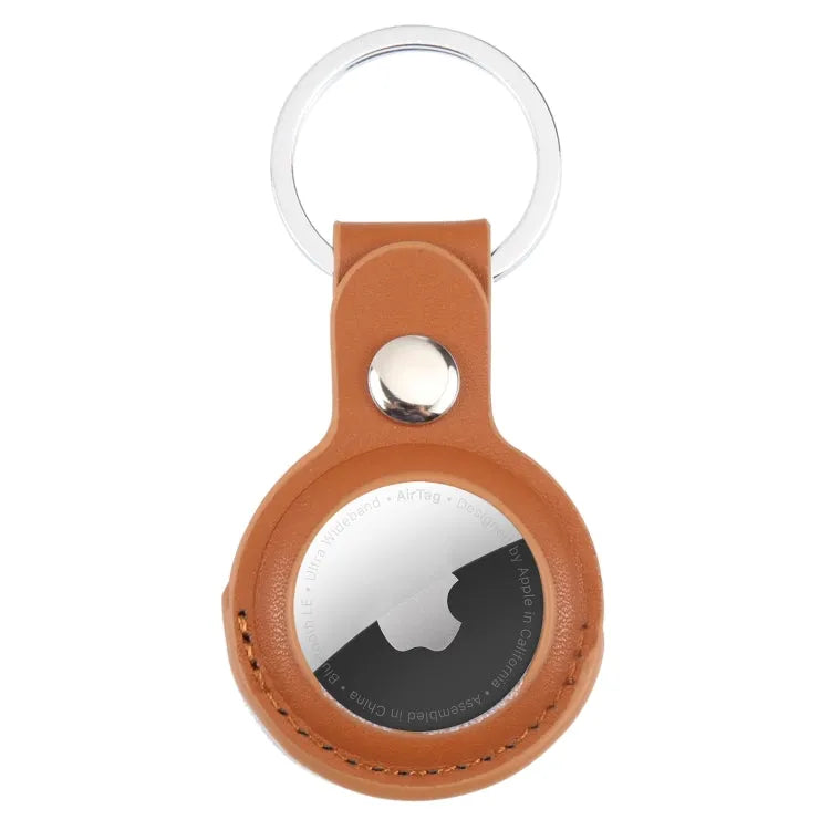 Schokbestendig anti-kras PU lederen beschermhoes met sleutelhanger en hanglus voor Apple AirTag (bruin)