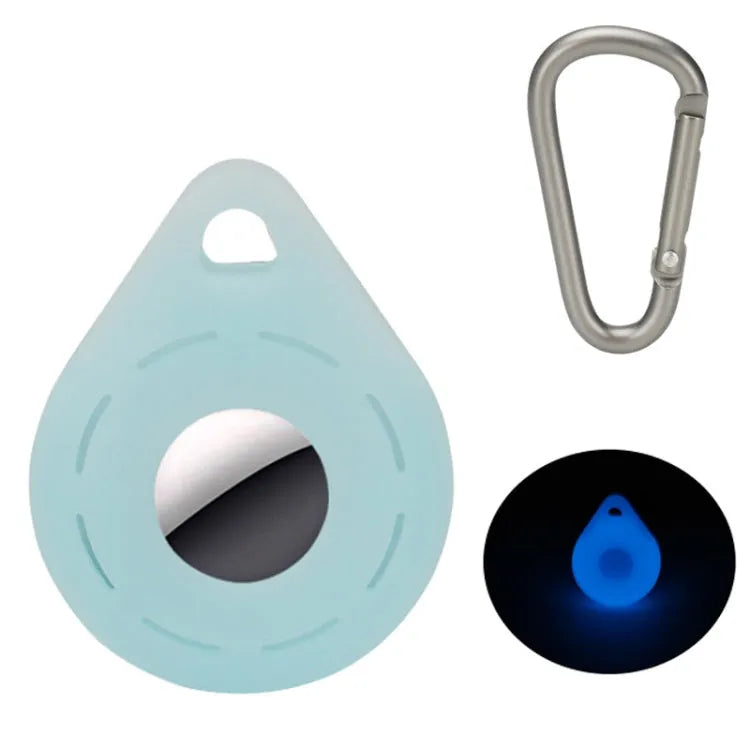 Anti-verlies siliconen beschermhoes met hanggesp voor Apple AirTag (lichtgevend blauw + gesp)