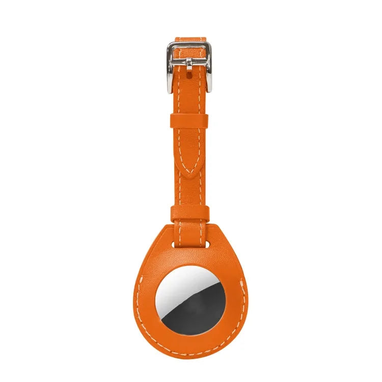 Schokbestendige anti-kras lederen beschermhoes bagagelabel met hanglus voor Apple AirTag (oranje)