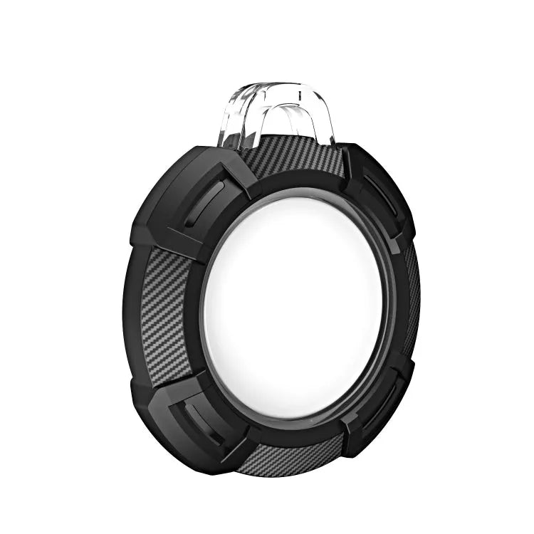 2-in-1 robuuste anti-kras koolstofvezel-PC-hoes met sleutelhaaklus voor Apple AirTag (zwart)
