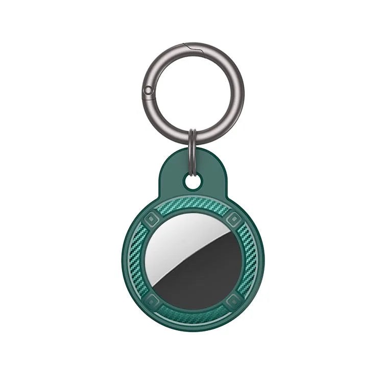 Ronde carbonfiber beschermcase met sleutelhangerring voor Apple AirTag (groen)