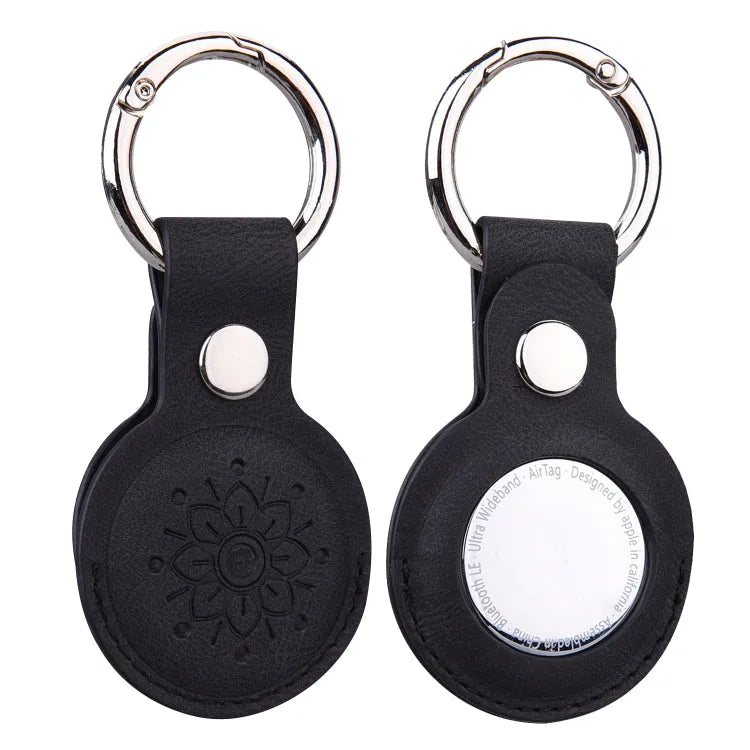 Lederlook beschermhoesje met sleutelhanger voor Apple AirTag (zwart)