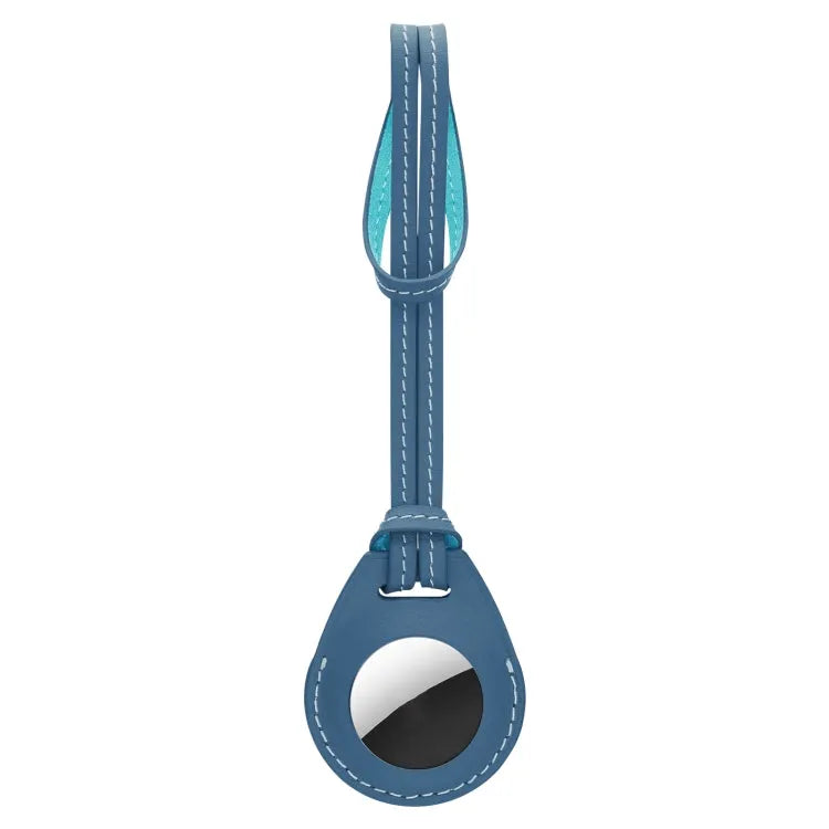 Schokbestendige anti-kras leren beschermhoes met hanglus voor Apple AirTag (blauw)