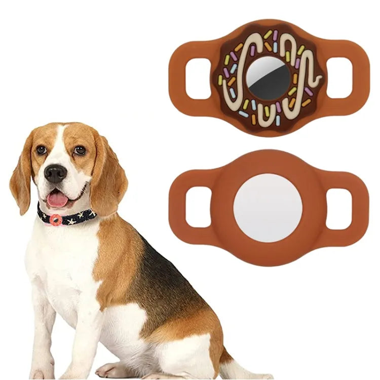 Donut anti-kras schokbestendige siliconen hoes voor halsband voor Apple AirTag (bruin)