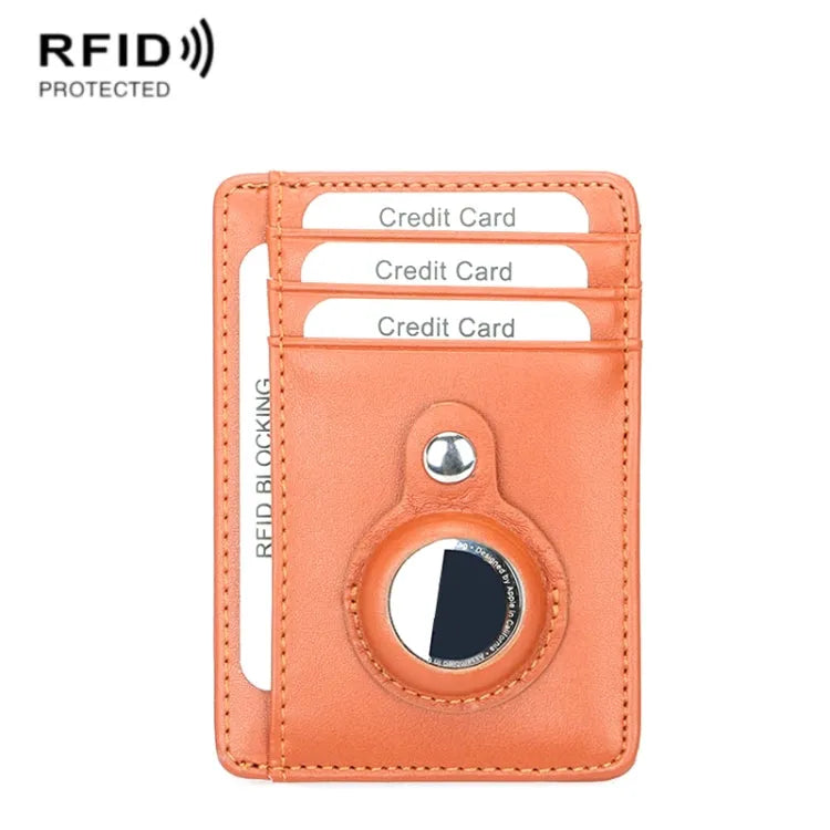 TQ-319 RFID anti-diefstal leren kaarthouder met trackersleuf voor Apple AirTag (bruin)