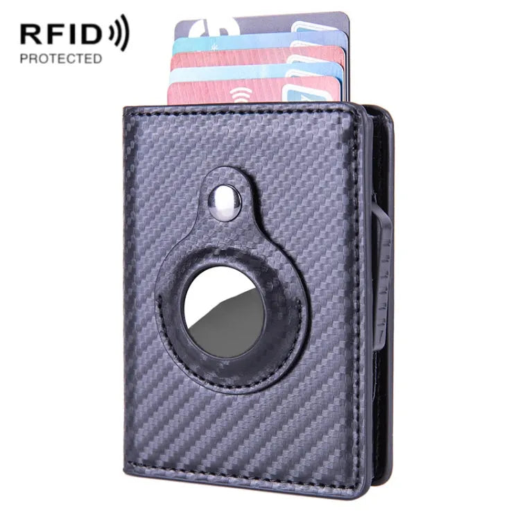 X-80 RFID Anti-Diebstahl-Kartenetui aus gebürstetem Leder für Airtag (Kohlefaser Schwarz)