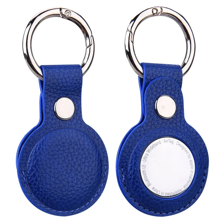 Litchi textuur lederen beschermhoes met sleutelhanger voor Apple AirTag (blauw)