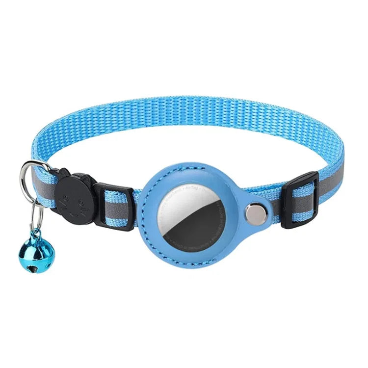 Pour AirTag localisateur anti-perte d'animaux de compagnie, protège-collier, colliers réfléchissants pour chats avec cloche (bleu)