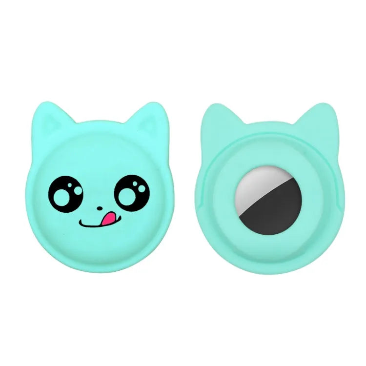 Collier d'animal de compagnie avec traqueur anti-perte, en silicone, modèle Smiley méchant et mignon, pour AirTag (vert menthe)