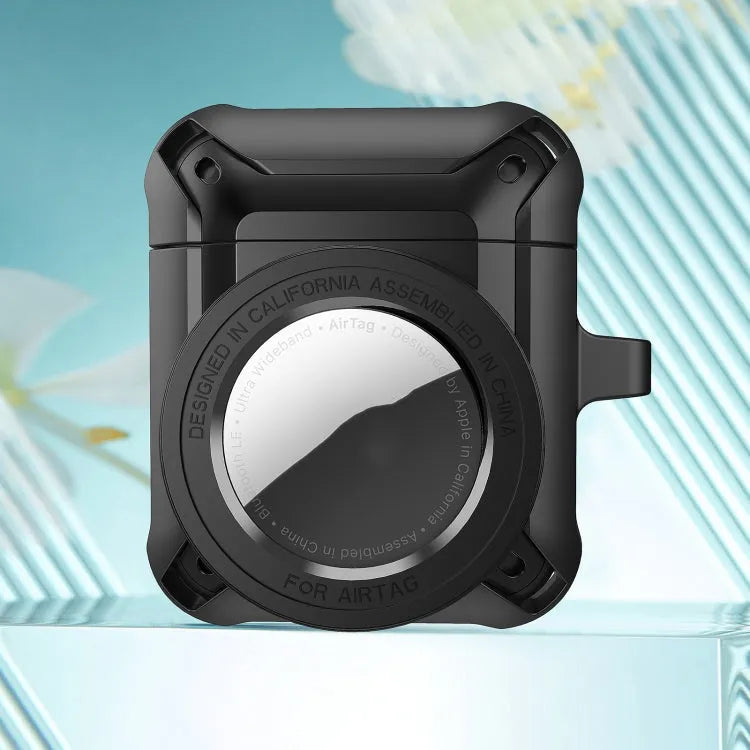 Pour coque de protection pour écouteurs sans fil AirPods 1/2 avec étui Airtag (noir)