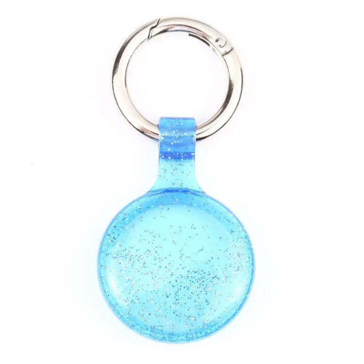 Anti-kras transparante TPU beschermhoes met sleutelhaak voor Apple AirTag (glitter blauw)