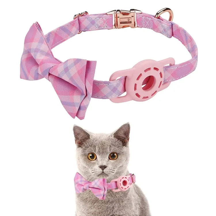 Collier Traceur pour Animaux de Compagnie, Boucle à Insérer, Collier Nœud Papillon pour AirTag (Rose)