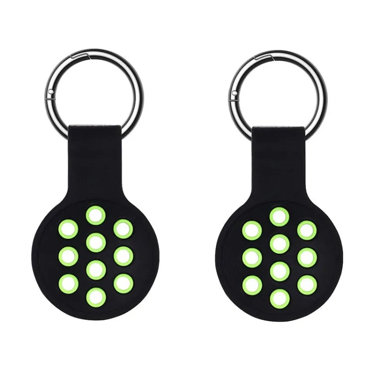 2 PIÈCES Étui en Silicone Perforé à Contraste de Couleurs pour Traceur AirTag (Noir Vert 01)