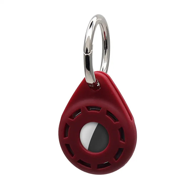Étui souple de protection antichoc en gel de silice anti-rayures avec anneau porte-clés pour AirTag (rouge vin)