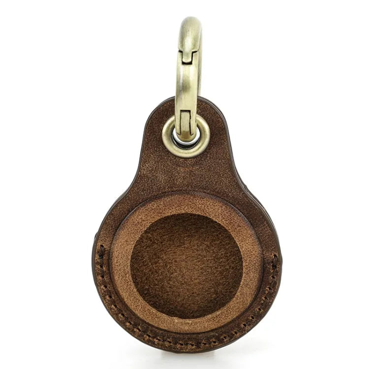 Pour Airtag CONTACTS FAMILLE CF1139 Étui de protection pour traqueur en cuir de vachette première couche Localisateur d'animaux de compagnie Étui en cuir (Marron)