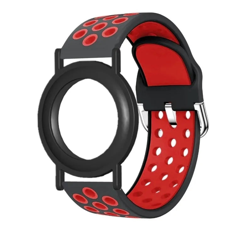 Pour AirTag Bracelet de montre Anti-perte Bracelet de suivi Localisateur Protecteur en silicone (Noir Rouge)