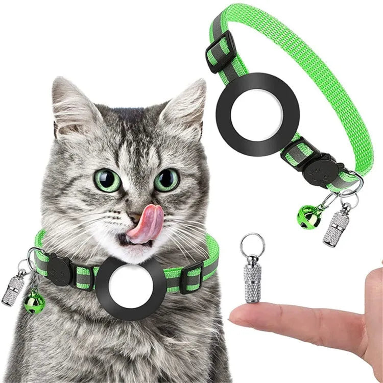 Haustier Anti-Verlust Adressanhänger Halsband mit Glocke für Airtag (Grün)