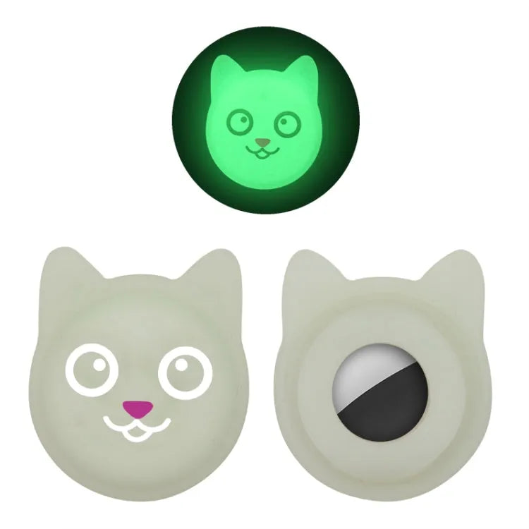 Hanhan Smiley Mignon Collier de dessin animé pour animal de compagnie Étui en silicone anti-perte pour Airtag (vert fluorescent)