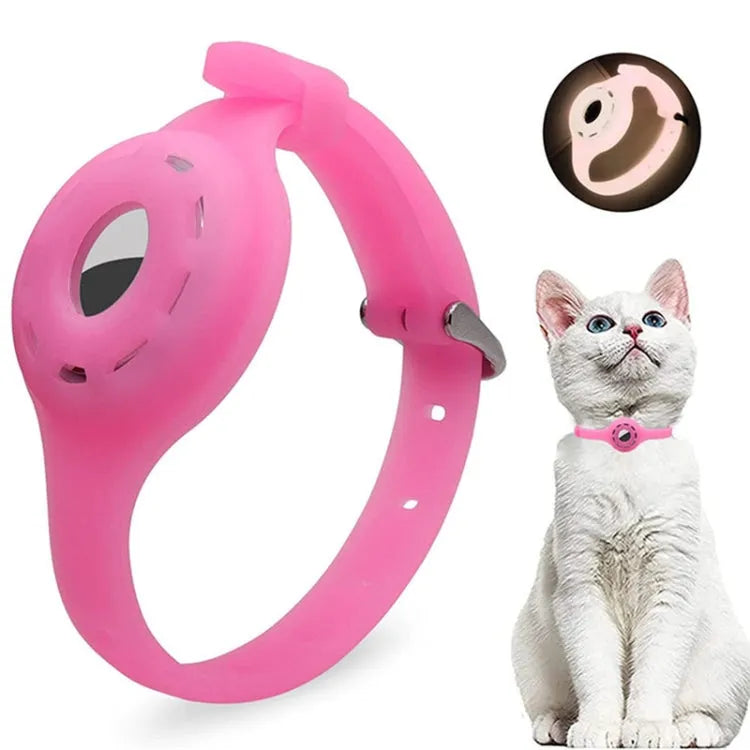 Lichtgevende huisdierhalsband voor Apple AirTag — maat S (lichtgevend roze)